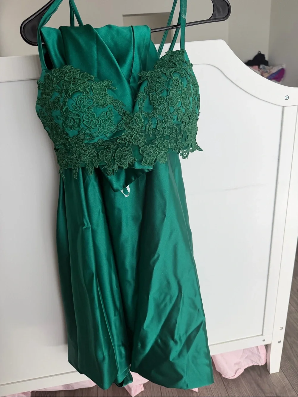 Emerald Lace Bodice Satin Dress